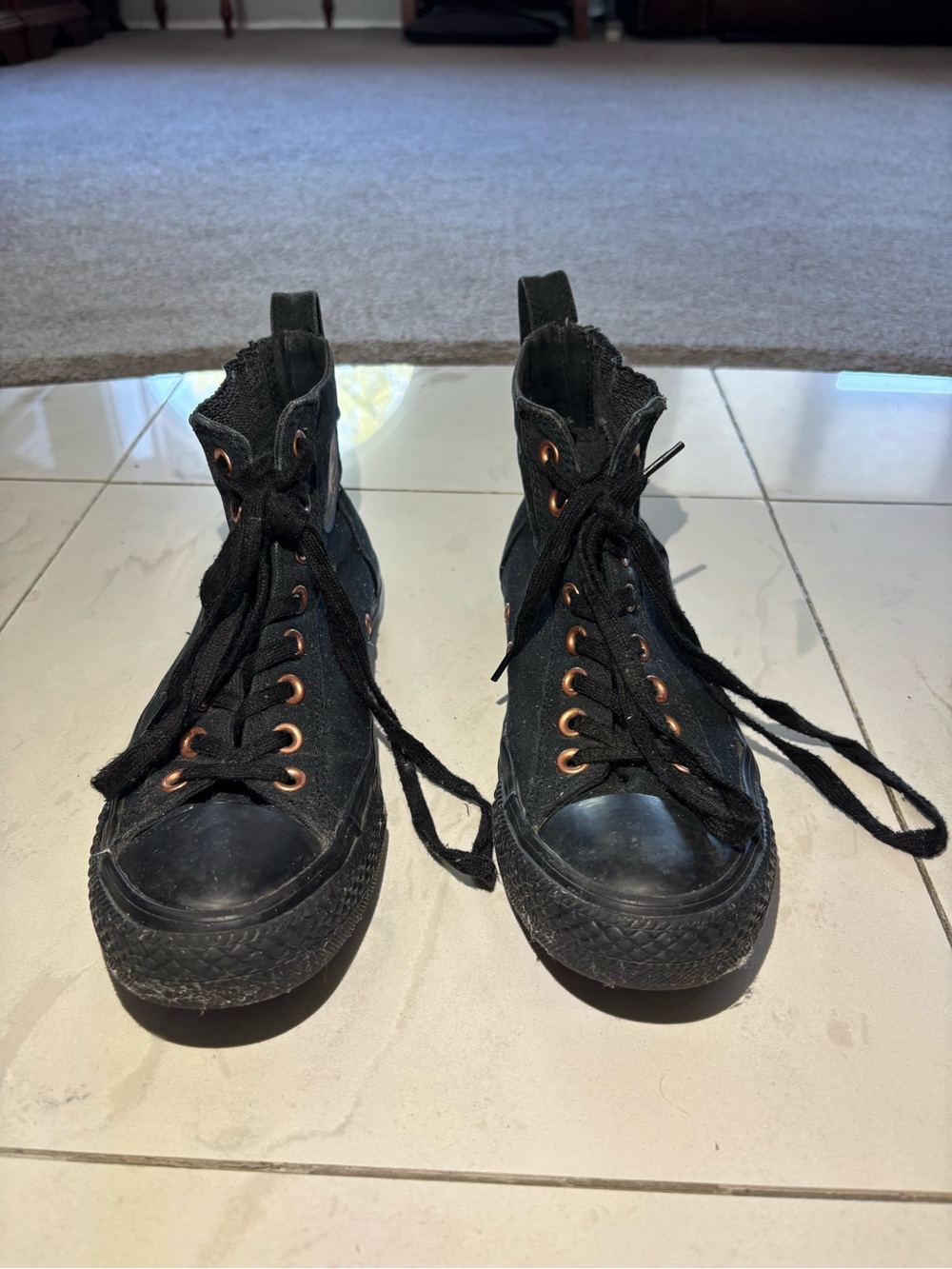 Converse Black Canvas High Top Sneakers with Copper Accents - Picture 2 of 7
